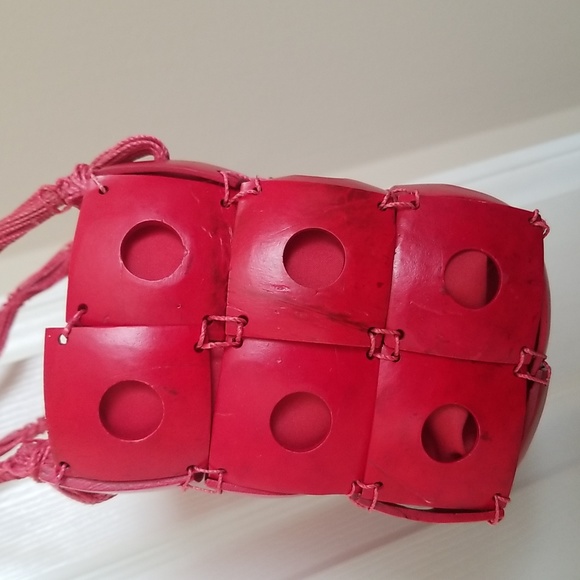 Unique Super Cute Red Wood Pieced Purse. - Picture 6 of 7